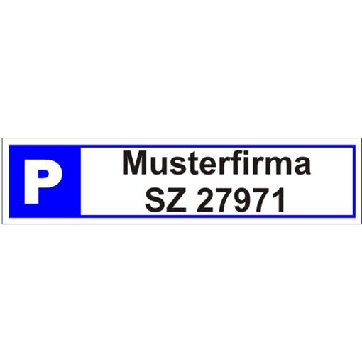 Parkplatzschild blau mit individuellem Text zweizeilig